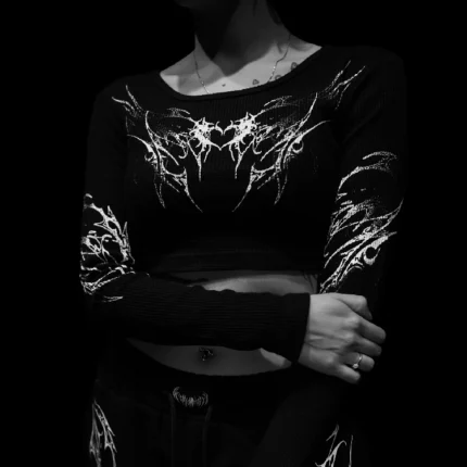 Womens Diamond Heart cropped Thermal T shirt VOID BLACK 1