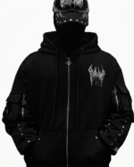Metallic Tactical Oversized Cargo Zip-up Jacket [DARKNESS] front