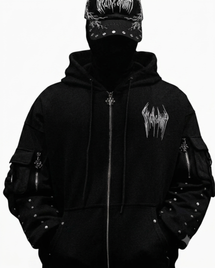 Metallic Tactical Oversized Cargo Zip-up Jacket [DARKNESS] front