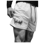 Mens Embroidery Bodybuilding Mesh shorts [DIVINE WHITE] Front