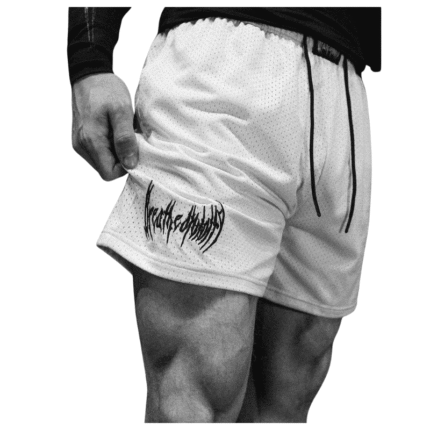 Mens Embroidery Bodybuilding Mesh shorts [DIVINE WHITE] Front