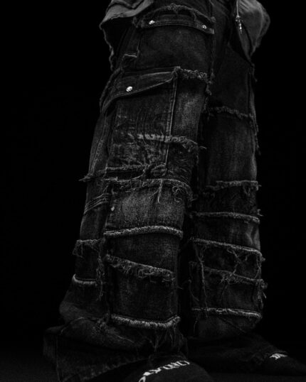 Oversized Distressed Denim Cargo Jeans [ALLOY WASH]
