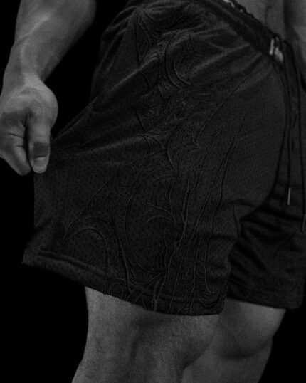 Skeletal Embroidered Bodybuilding Mesh Shorts [DARKNESS]