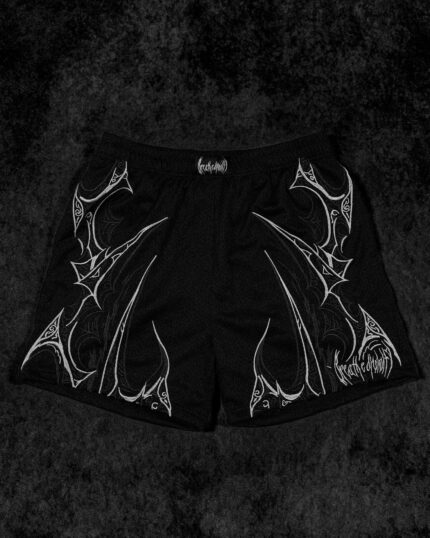 Skeletal Embroidered Bodybuilding Mesh Shorts [VOID BLACK] G