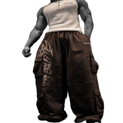Wide-Leg Tactical Cargo Sweatpants front view