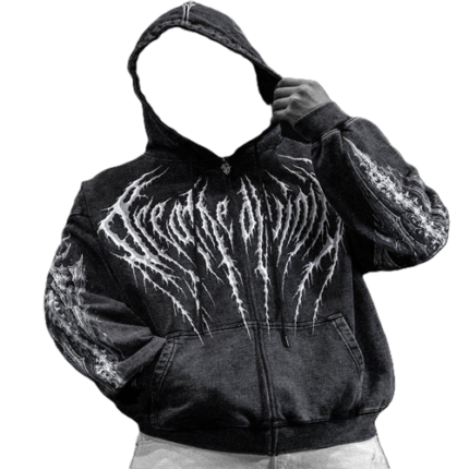 Death Slayer Oversized Zip-up Hoodie Ghost Vintage Wash