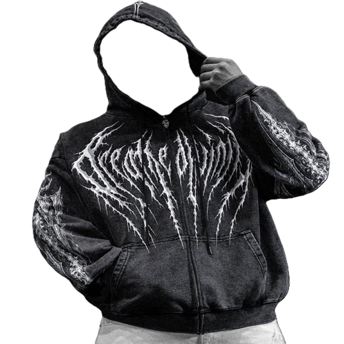 Death Slayer Oversized Zip-up Hoodie Ghost Vintage Wash Death Slayer Oversized Zip-up Hoodie Ghost Vintage Wash
