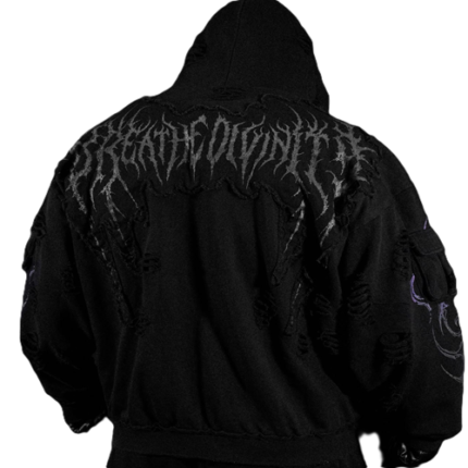 Vindicator Tarnished Cargo Oversized Zip-up Hoodie Purple back view